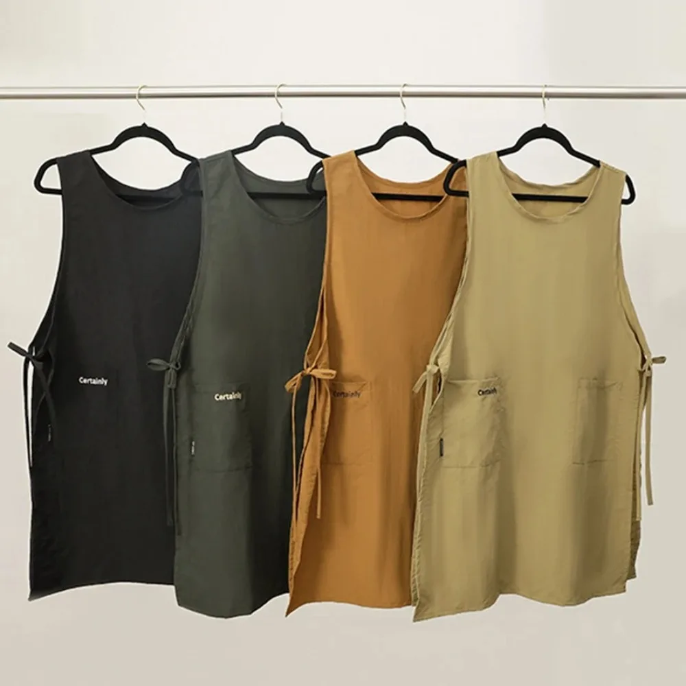 

Модный длинный жилет в японском стиле, водонепроницаемые многофункциональные кухонные фартуки, антигрязная униформа для кофейни