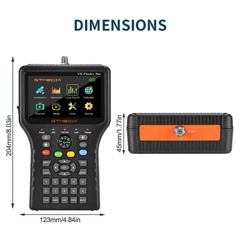 Оригинальный прибор для поиска спутникового сигнала GTMEDIA V8 Finder Max с поддержкой DVB-S/S2/S2X H.264/H.265 (8 бит), спутниковый локатор 4,3 дюймов HD