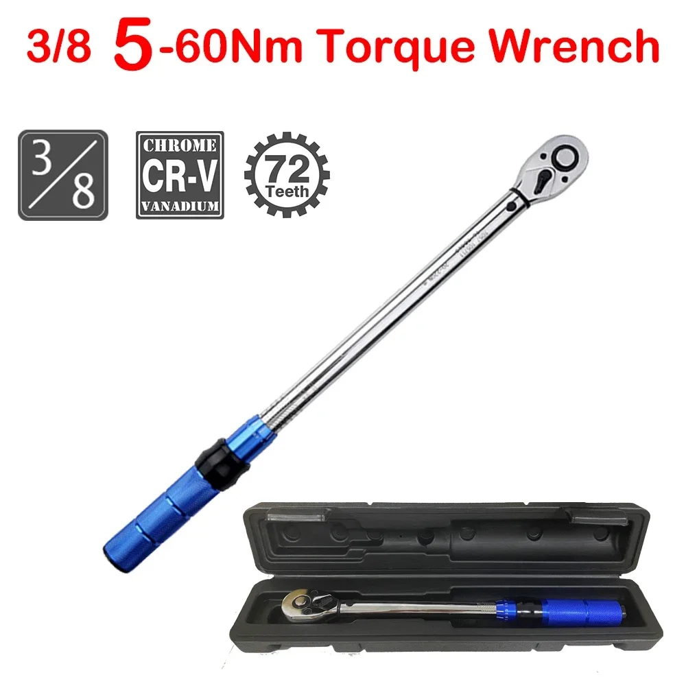 3/8 Torque Wrench 5-60Nm Bike Professional Torque Spanner Automotive Key Mechanical Workshop Tools Square Adapter Drive Key Set