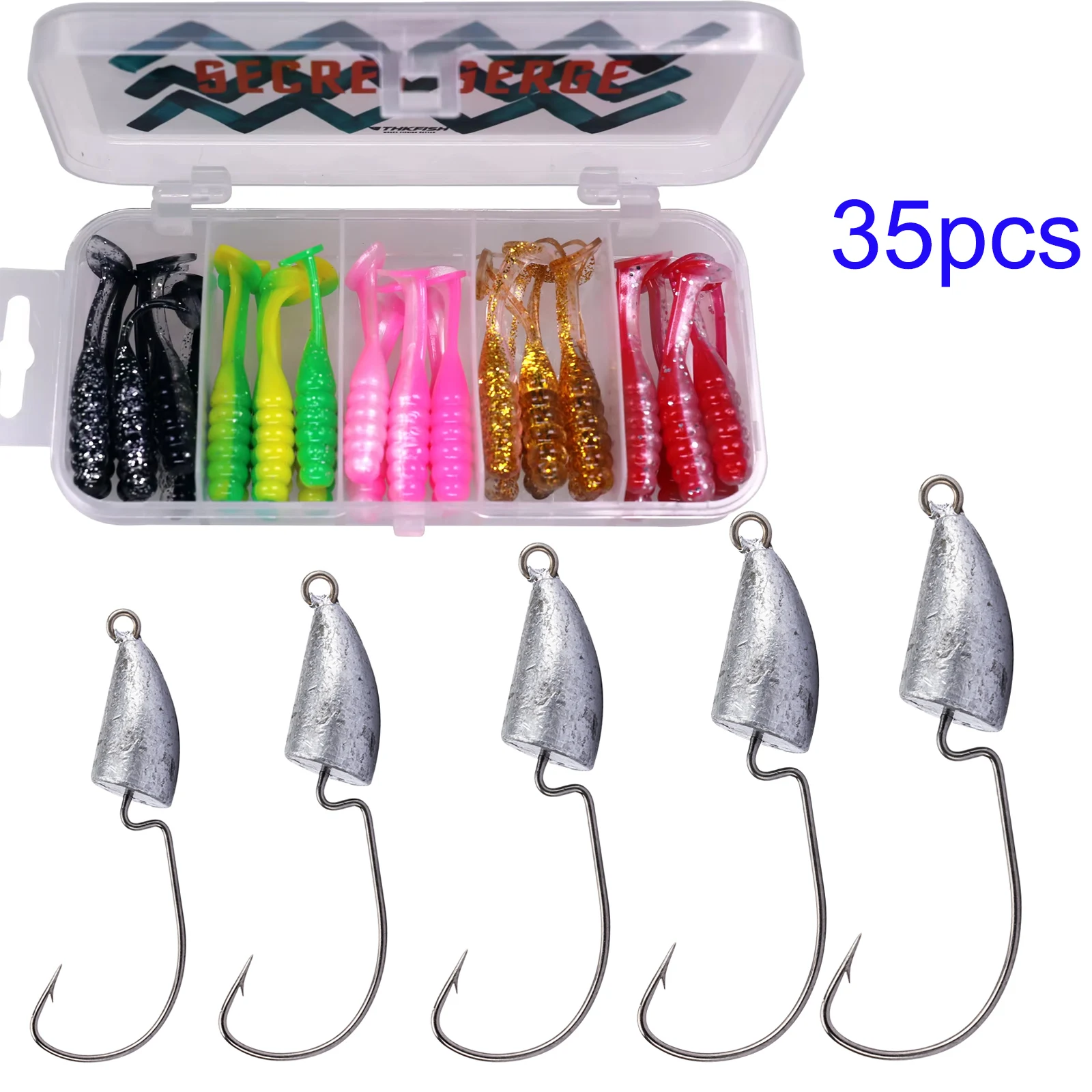

35pcs/set Fishing Jig Head Hooks With Soft Lures 3.5g-20g Lead Head Hook 50mm Paddle Tail Silicone Swimbaits Set For Trout Bass