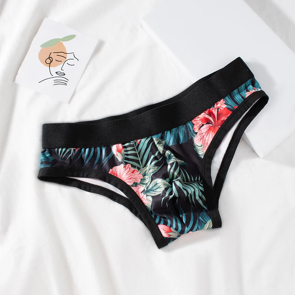 1pc Men Ice Silk Print Briefs Thin Breathable U Shape Pouch Underwear Underpants L-3XL Large Size Fashion Panties Briefs