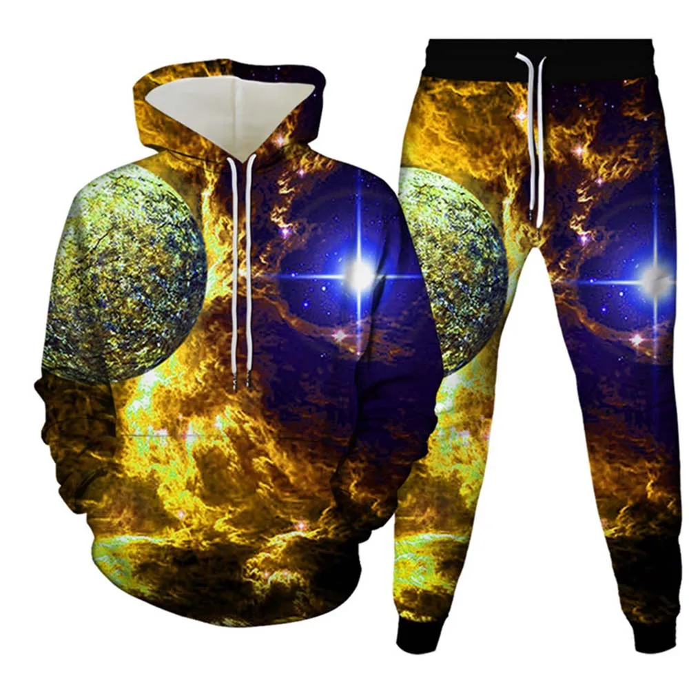 Universe Galaxy Planets 3D Printed Hoodie Suit Men Sweatshirts Sweatpants Casual Fashion Two Piece Tracksuit Set Men\'s Clothing