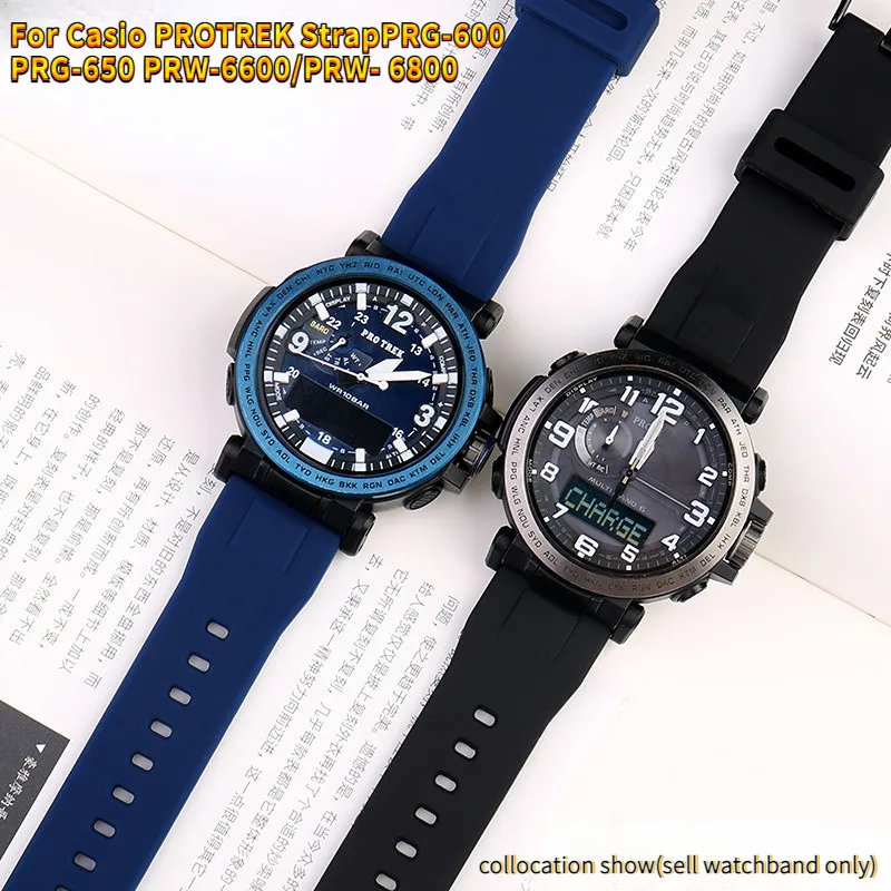 Cinturino per orologio in silicone nero blu da 23 mm per Casio PROTREK serie PRW-60/PRW-70YT/50/30 cinturino sportivo cinturino impermeabile da uomo
