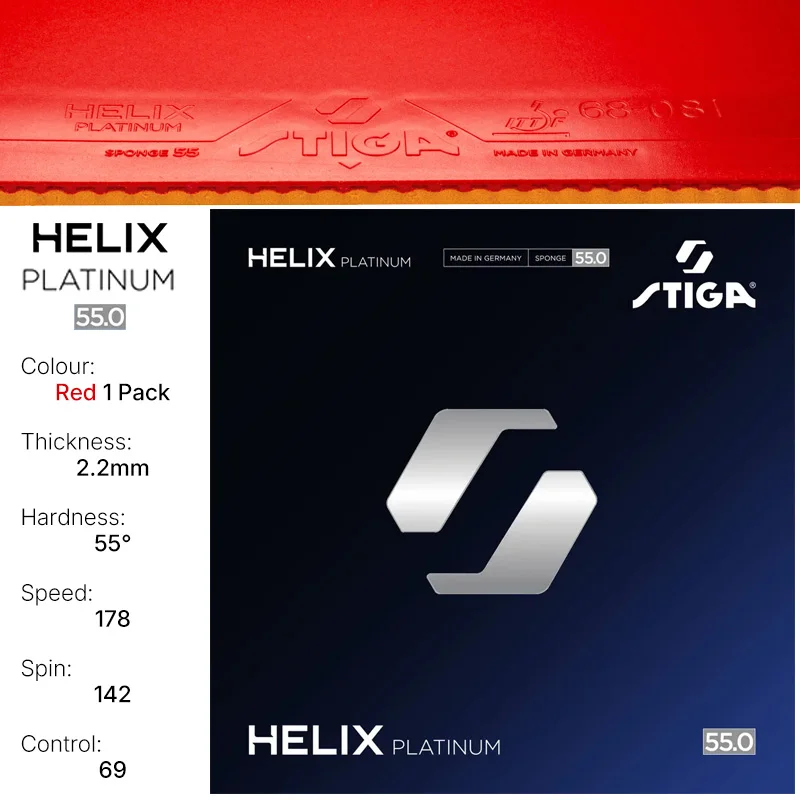 STIGA HELIX Platinum M Tafeltennisrubber, hoge tensor, niet-klevend, met spons, origineel Stiga tafeltennisrubber.