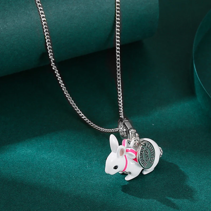 

1Pc Fashion Cute Enamel White Cartoon Bunny Pendant Necklace for Women Sweet Party Jewelry Keychain Pendant Valentine's Day Gift