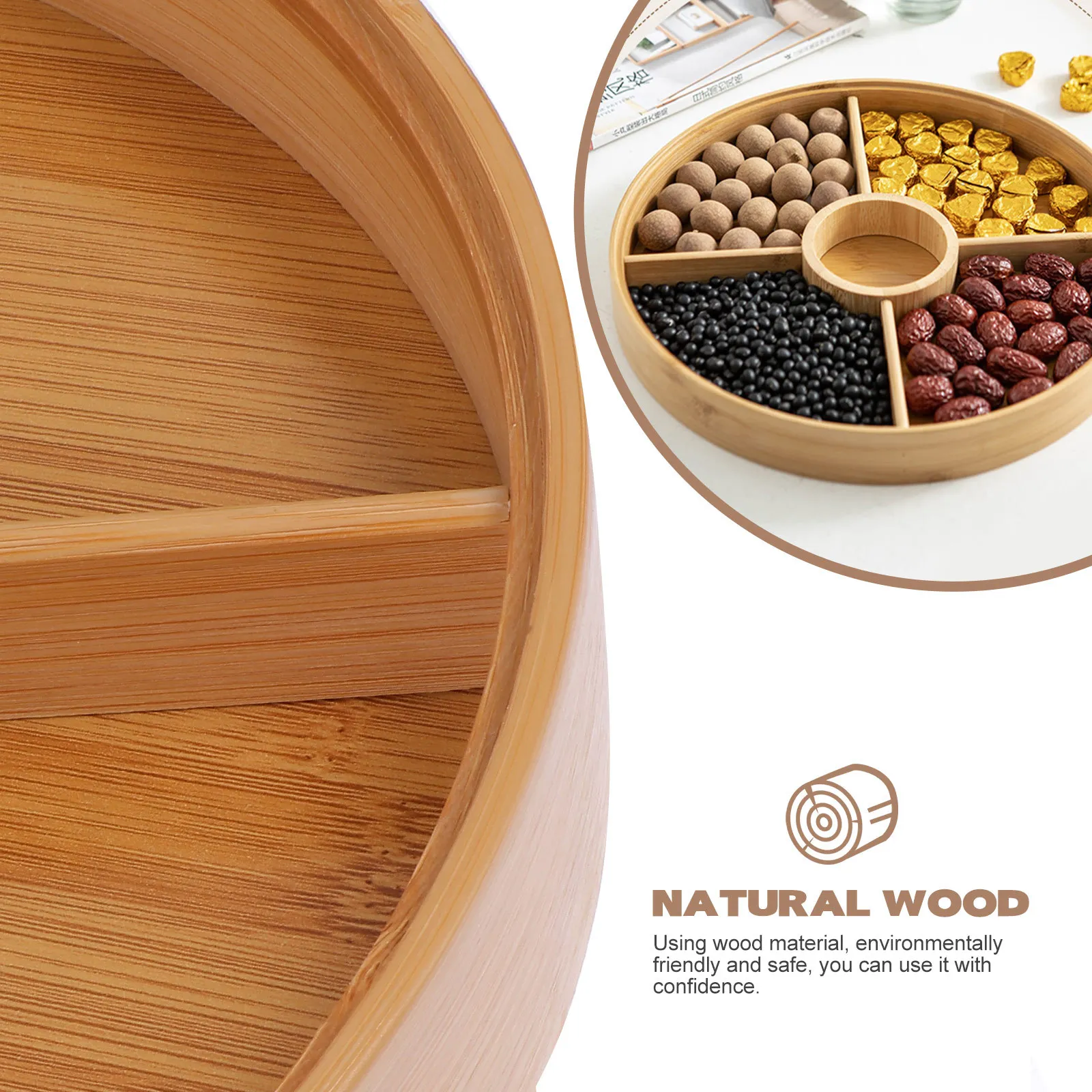 

1Pcs Bamboo Acrylic Food Storage Plate Multi-Compartment Snack Dish for Dried Fruits Nuts Serving Desserts Portable Kitchen