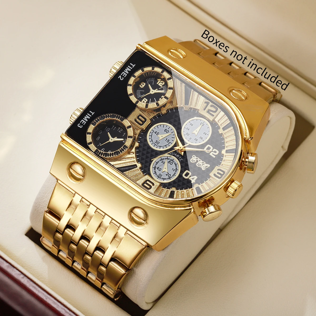 Reloj de lujo dorado para hombre, esfera decorativa, banda de acero inoxidable, reloj de pulsera de cuarzo, reloj informal de negocios, Reloj Hombre (sin caja)