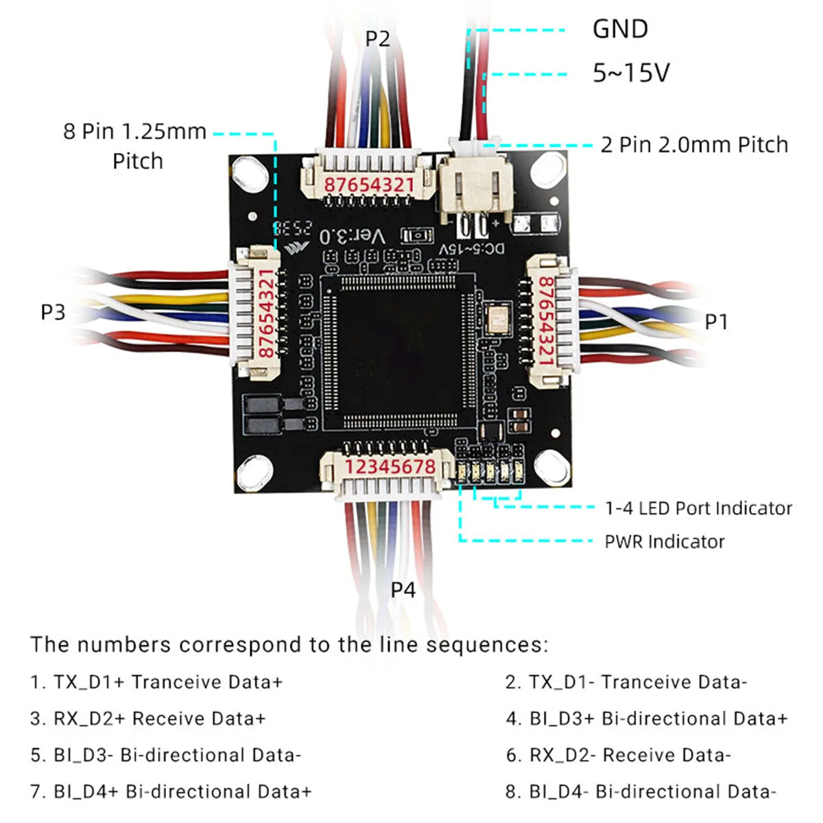 Imagen 5: Módulo de Switch de Red Mini YN-S10403_38*38mm de 4 Puertos 10/100/1000Mbps, Switch Ethernet Integrado PCBA de 5-15V para UAVs y Robótica