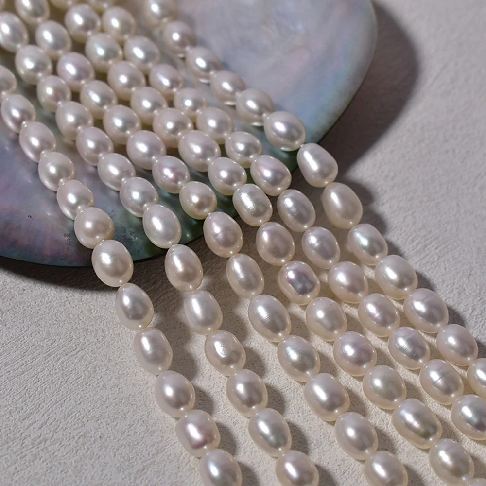 AAA لؤلؤ المياه العذبة الطبيعية فضفاض الخرز 7-8 مللي متر الأرز شكل الخرز لصنع المجوهرات عقد دي اي واي سوار المواد شبه النهائية #3
