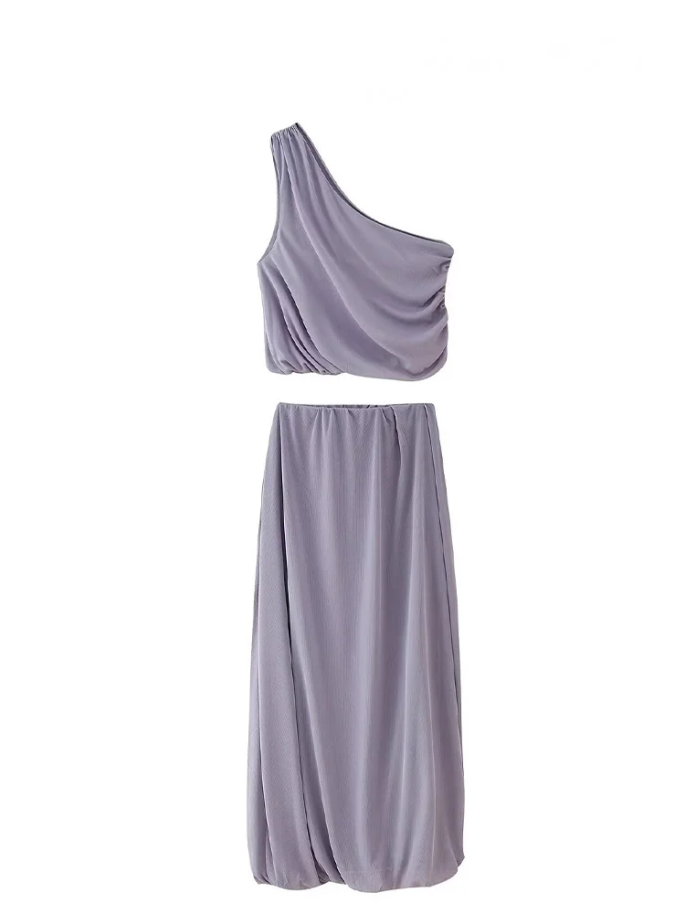 

HH летний женский новый модный однотонный складной декор без рукавов с асимметрией и открытой спиной, короткий топ + повседневный костюм из тюлевой юбки со средней талией