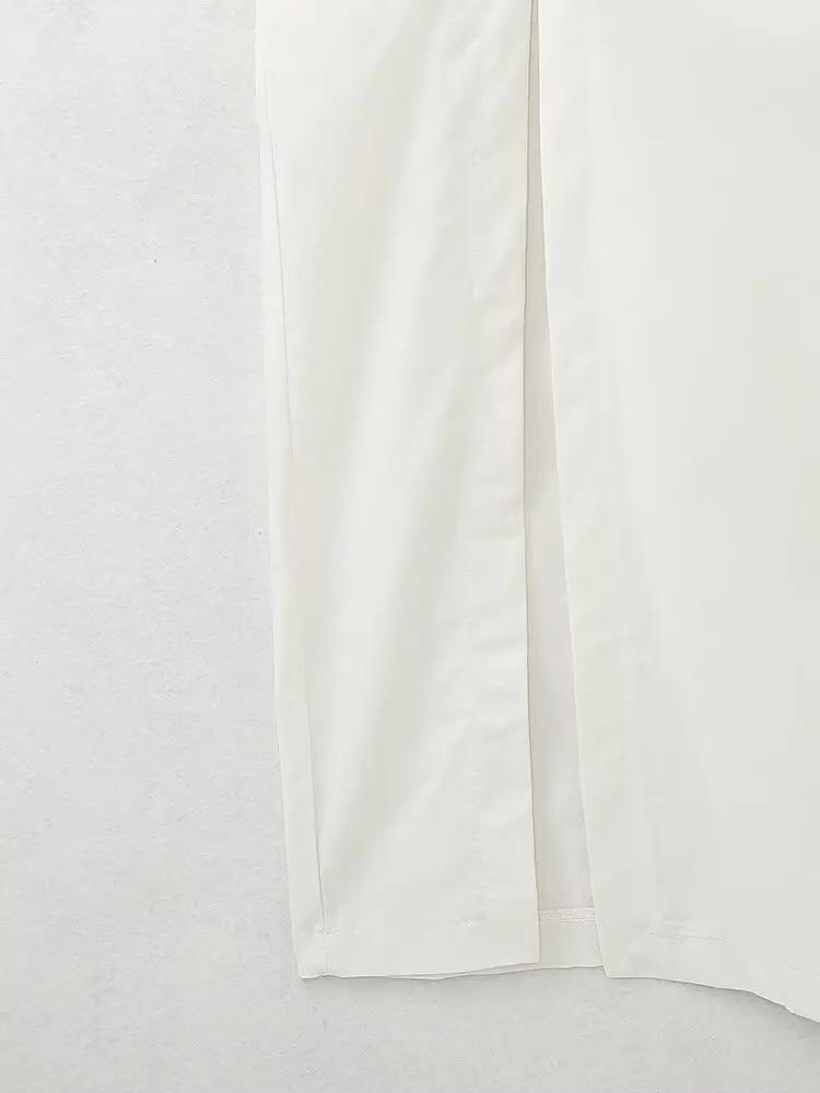 Abito longuette bianco da donna elegante con spacco increspato Abito longuette nuova moda estate 2025 Abito tubino casual chic per le vacanze