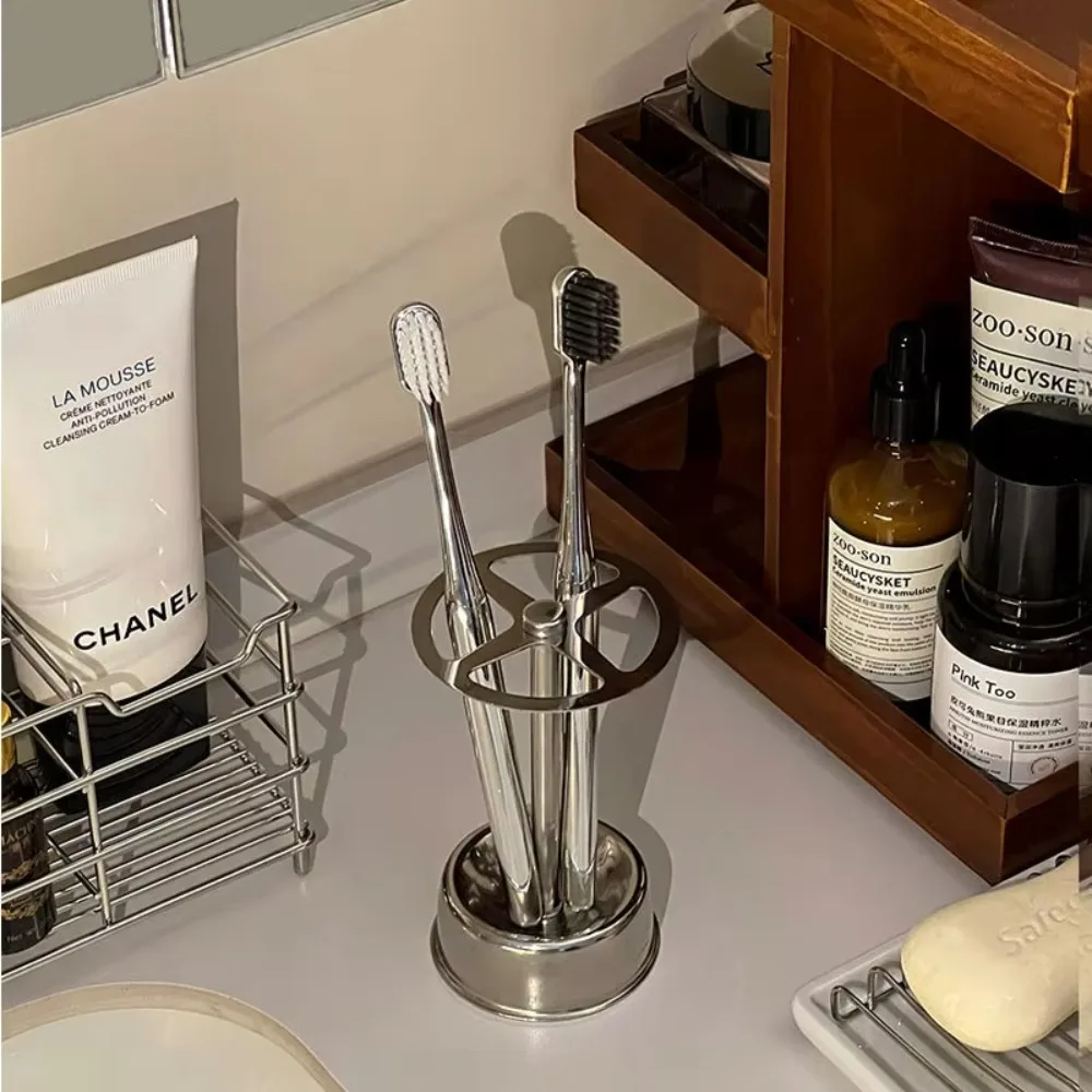 Zahnbürstenhalter aus Edelstahl, Zahnpastaständer, Regale, Badezimmer-Organizer, freistehend, Aufbewahrung für Schreibwaren und Make-up-Pinsel – Detail 3