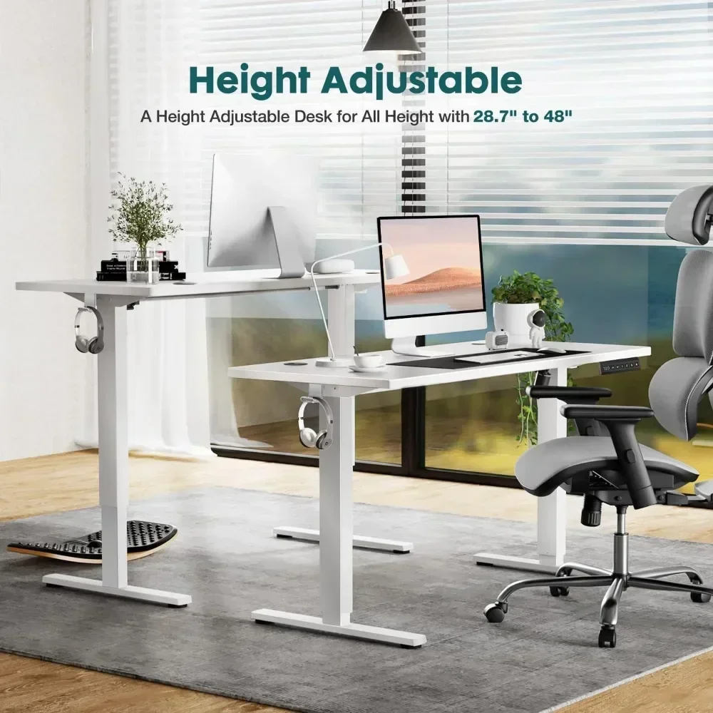 Standing Desk, Adjustable Height Electric Sit Stand Up Down Computer Table, 48x24 Inch Ergonomic Rising Desks（White）