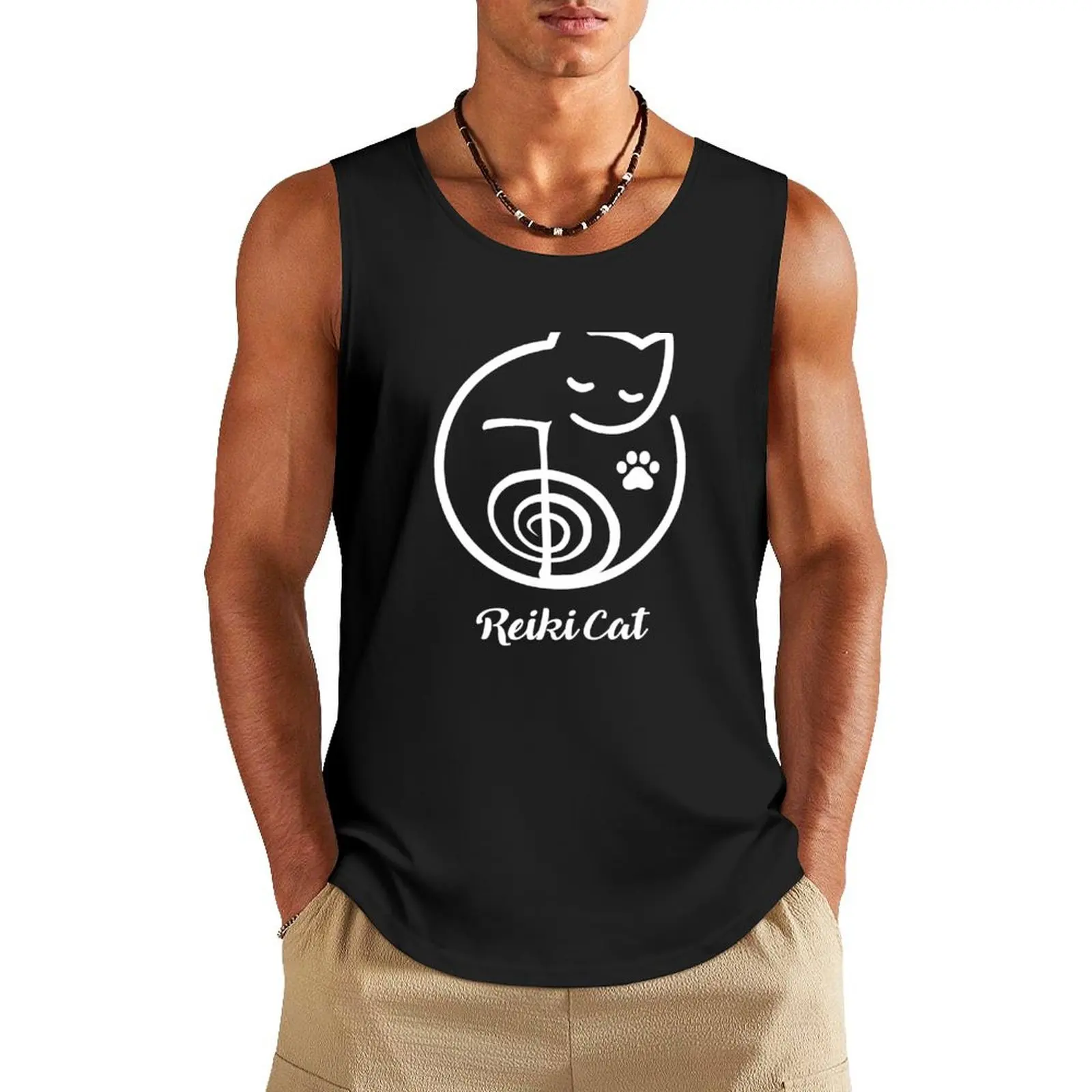 Reiki Cat Tank Top summer clothes man 2024 Men's gym t-shirt