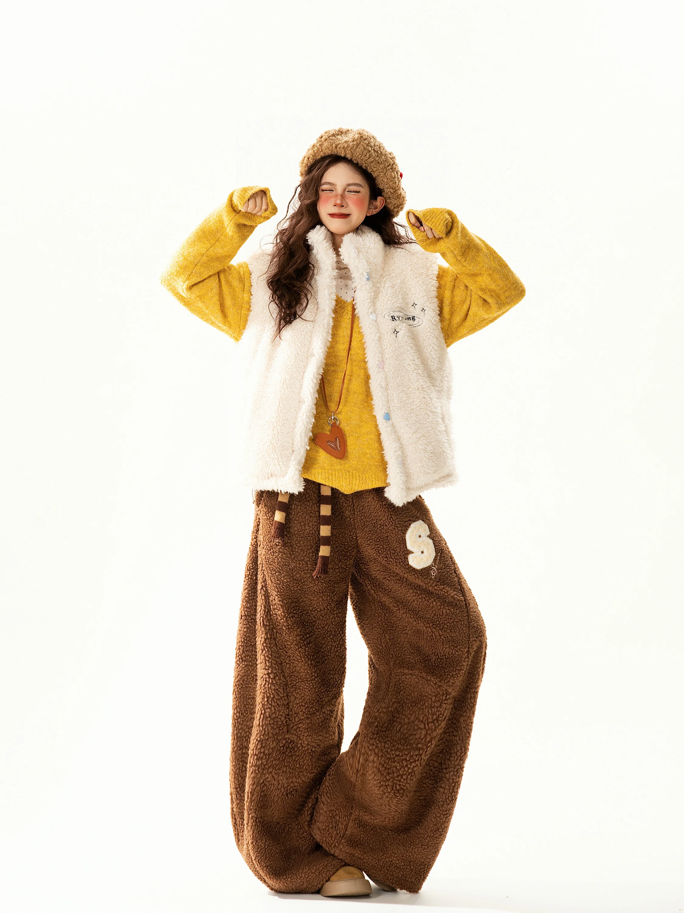 

Women's Loose Fit Lamb Fur Collar Cotton Vest Autumn Winter New Sle Faionable Versatile Cotton Jaet Street Sle