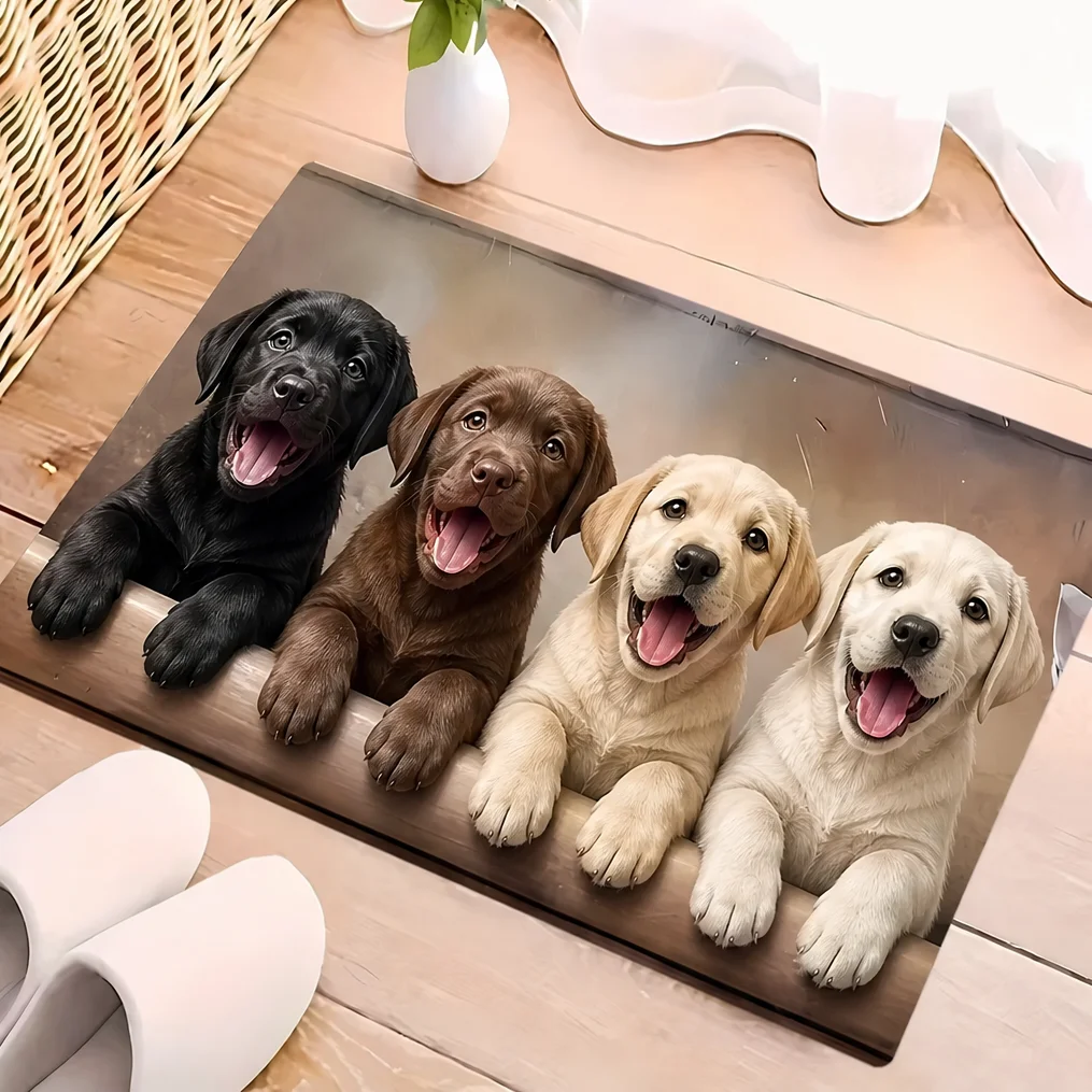 Cute Husky Puppies Doormat Front Door Mat Four Lovely Siberian Husky Dogs Print Entryway Porch Floor Rug Home Decor