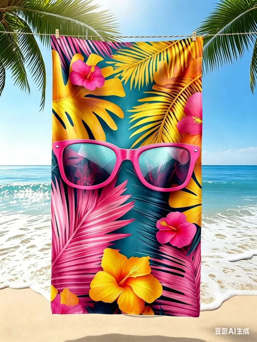 Tropical Flower Microfiber Beach Towel, Red Sunglasses Hibiscus Bath Towel, Exotic Summer Vacation Travel Blanket for Women