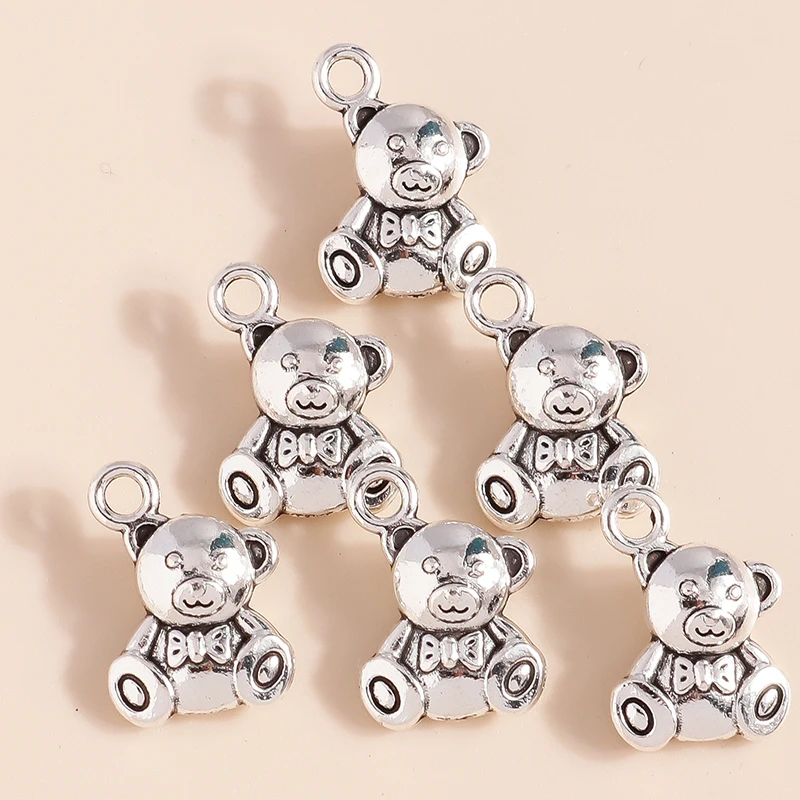 Leslie 15Pcs 10*15mm Charms Alloy Cute Bear Pendants for Drop Earrings Necklaces Bracelets DIY Handmade Jewelry Making Craft