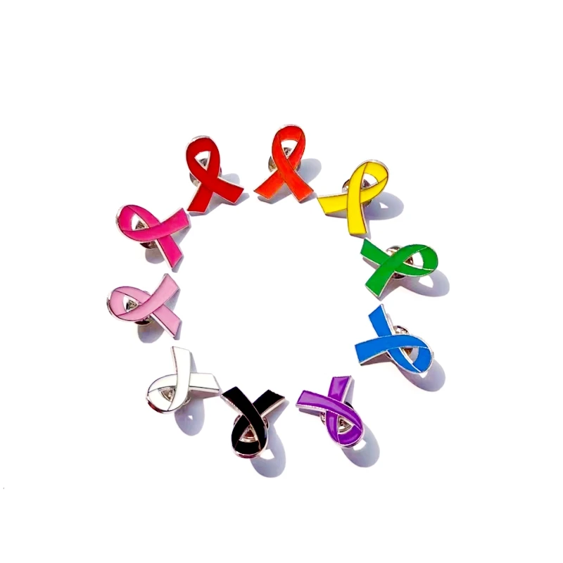 PBR261(1), эмалированная брошь с розовой лентой, раком молочной железы, булавка, красный, зеленый, желтый, фиолетовый, белый, синий, черный, оранжевый, серый, булавки для значка осведомленности