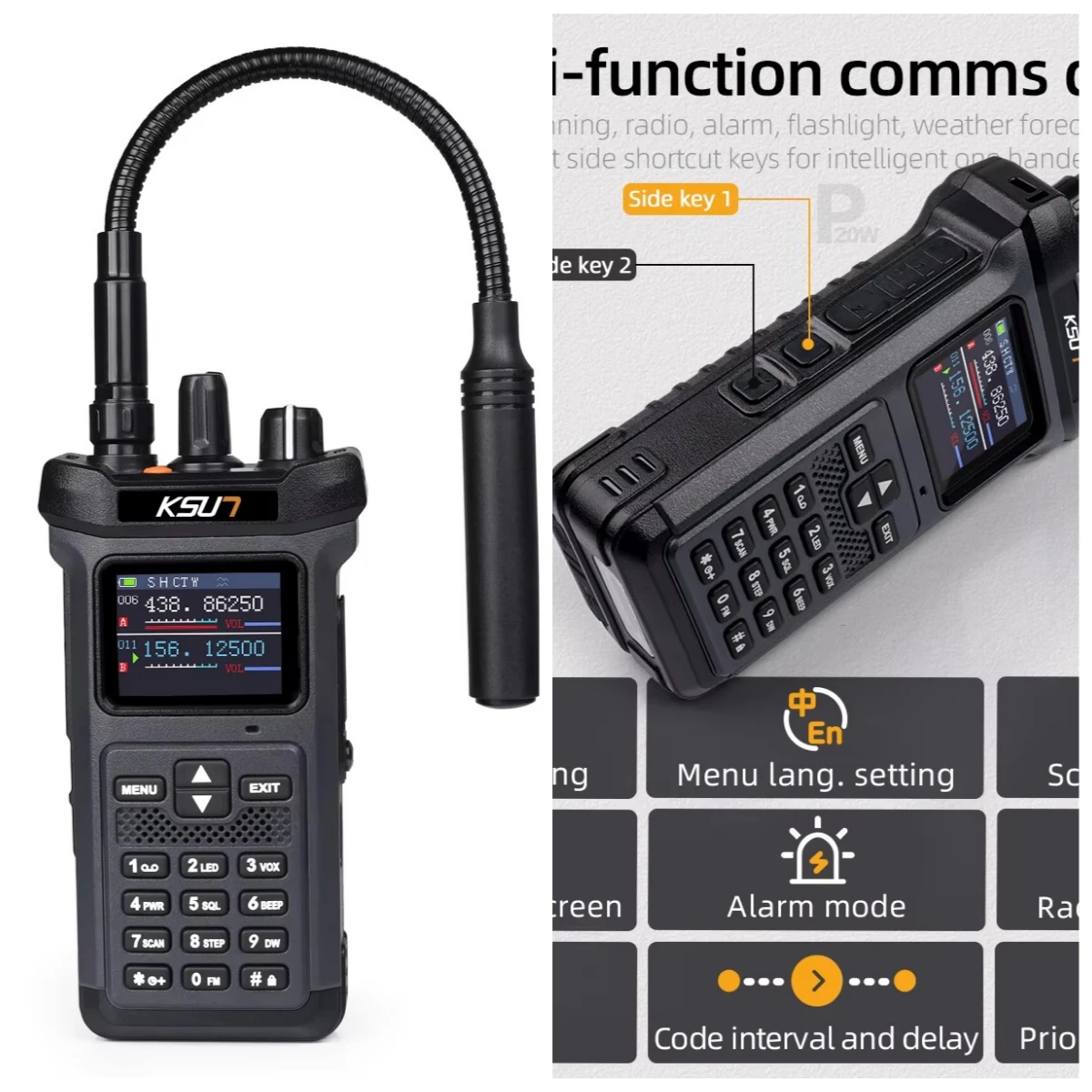 UV119D VHF UHF Dual Band Ham Radio Flashlight Reverse Charge Intercom  Tokie 20W High Power For Outdoor