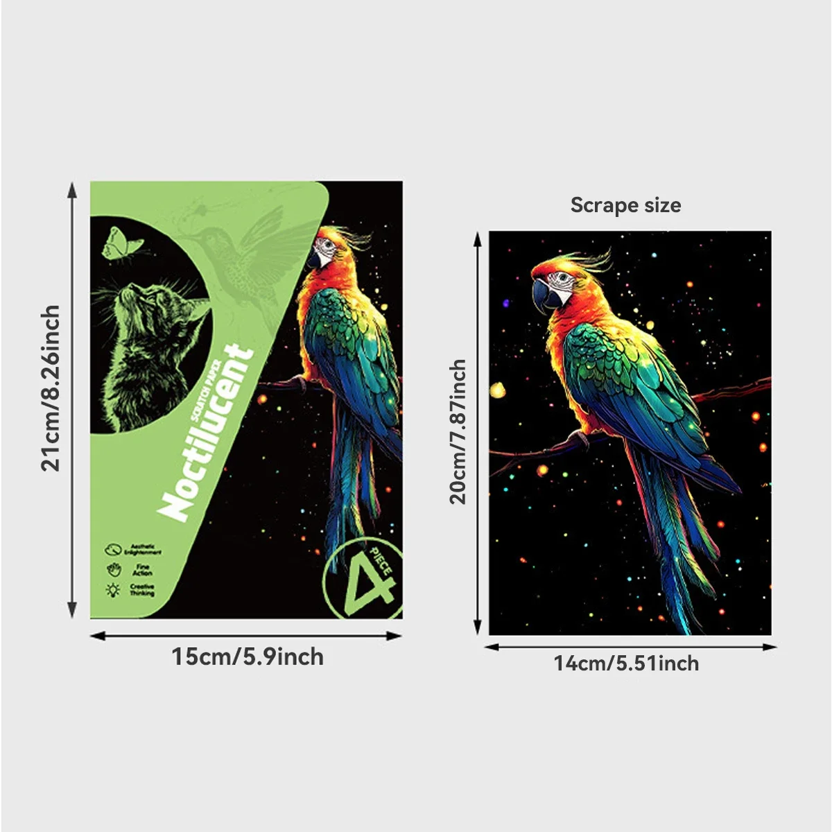 A5 Scratchboard Kit with 4 Glow Canvases Stress Relief Art Activity for Teens & Adults Bonus Scratch Tools Stationery Supplies