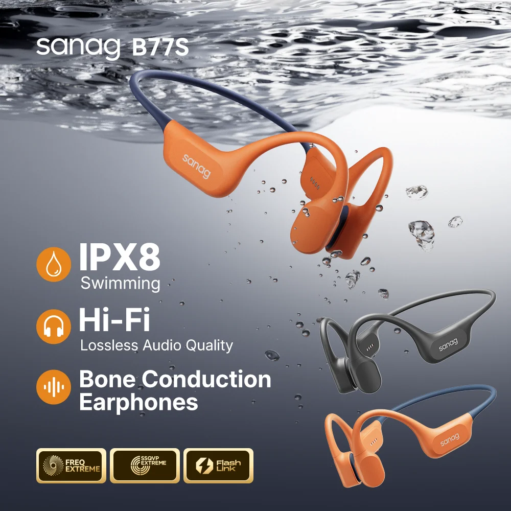 Sanag B77S IPX8 écouteurs de natation Conduction osseuse Bluetooth casque choix 64GB mémoire lecteur MP3 sans fil Flash-vente casque