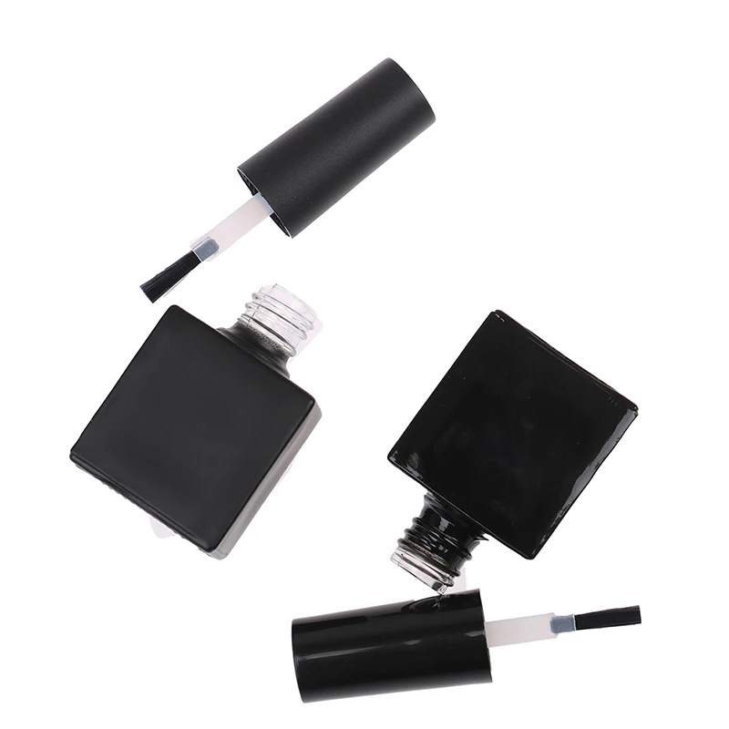 10ml Empty UV Black Square Nail Polish Bottle + Small Brush Nail Art Container Glass Nail Oil Bottles