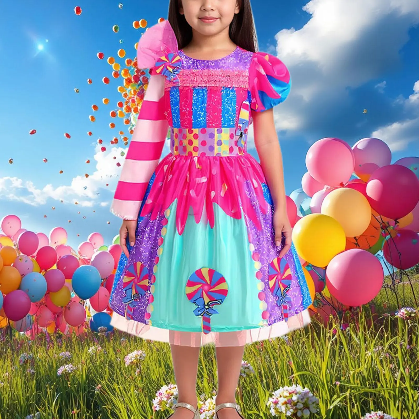 Little Girls Candy Dress Rainbow Dress Lollipop Dress Princess Dress for Masquerade Halloween Role Playing Party Cosplay