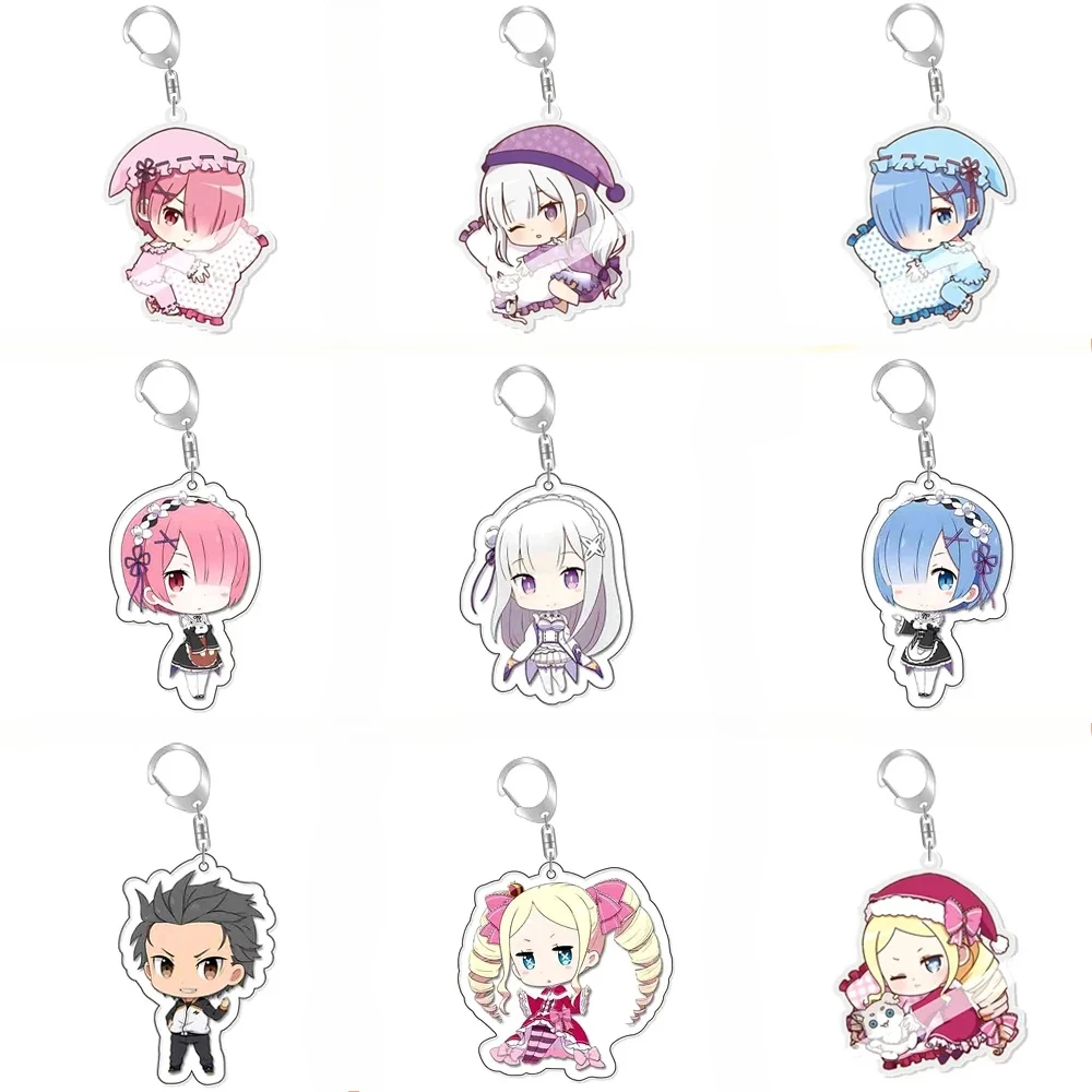 Re:Life in A Different World From Zero Ram Rem Cute Keychain Emilia Beatrice Keyring Natsuki Subaru Bag Tag Cos Baji Accessory