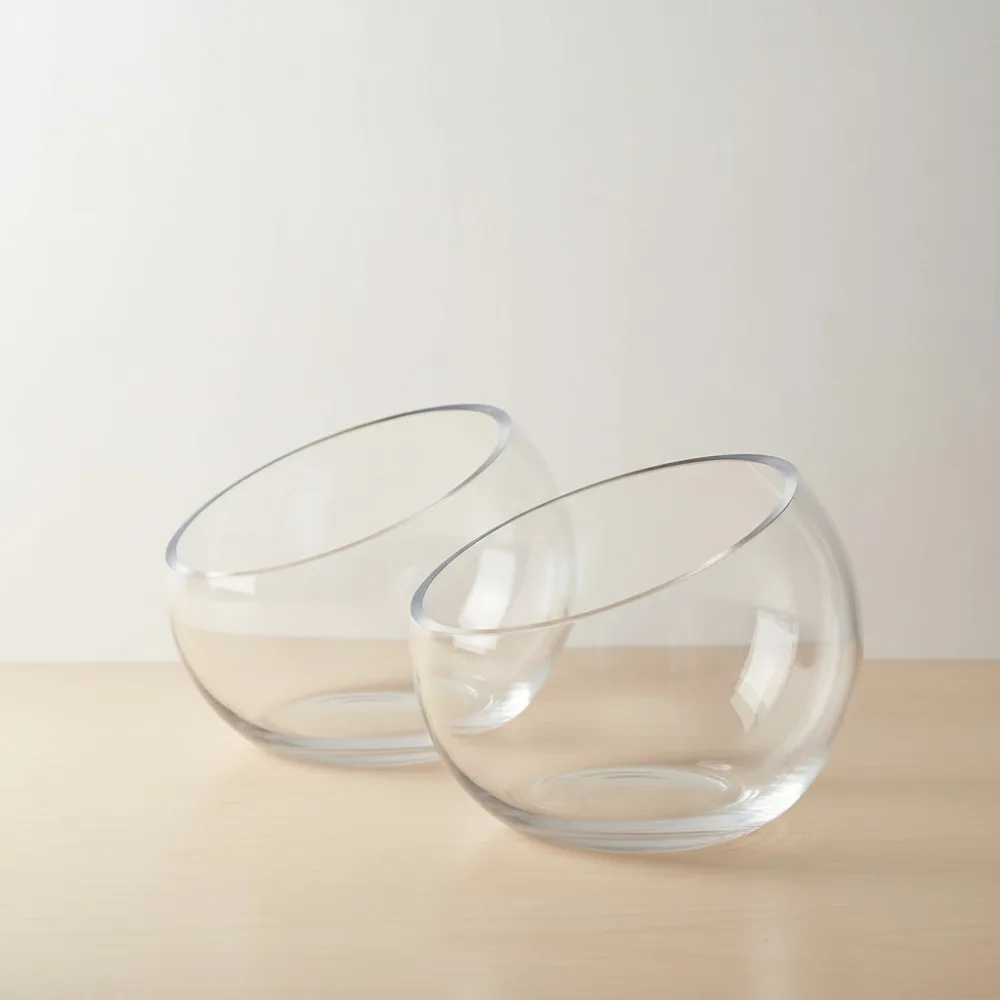 

Slant Cut Glass Vase 6.3" Wide 5" High Clear Terrarium Candy Fruit Jar Wedding Party Home Office Decor