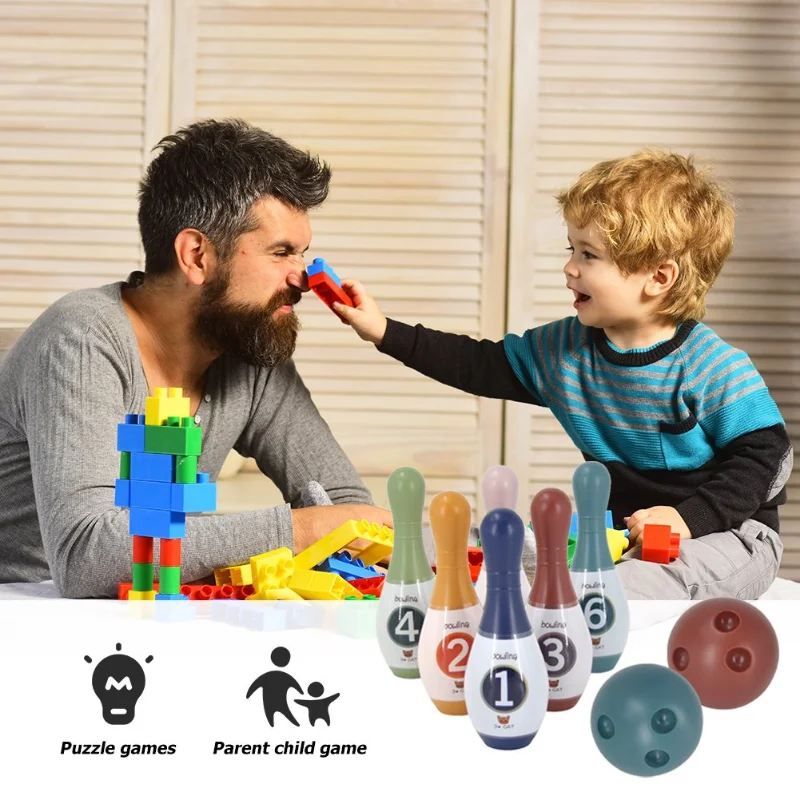 Kids Toy Bowling Set Includes 6 Plastic Pins & 2 Balls, Toddler Indoor Outdoor Games, Educational Birthday Gifts for Boys Girls