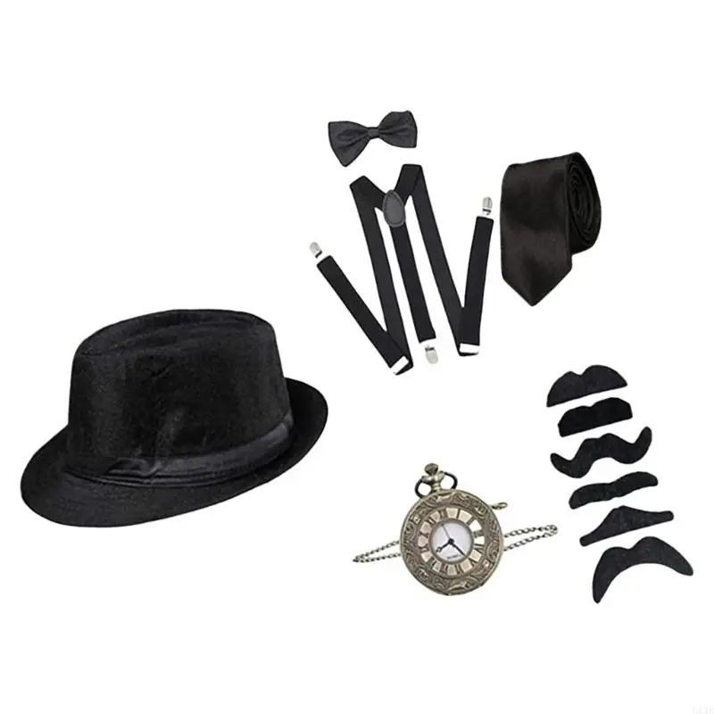 Halloween 1920s Mens Acessórios para masculinos Conjunto figurinos, ótimas roupas Gatsby, relógio bolso