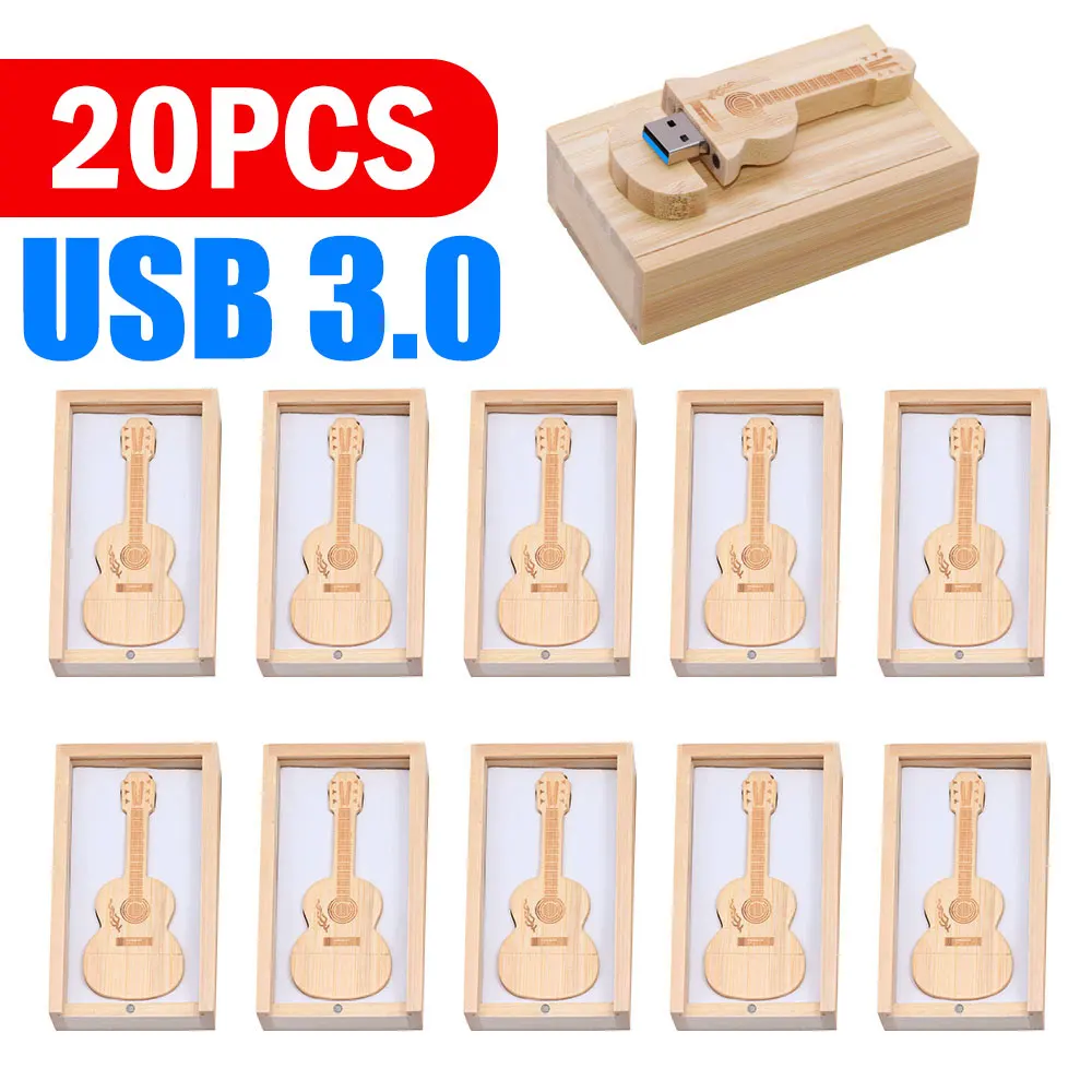

20 шт./лот USB 3.0 флэш-накопители деревянная гитара 128 ГБ флэш-накопитель 64 ГБ с деревянной коробкой высокоскоростной бизнес-подарок память 32 ГБ 16 ГБ