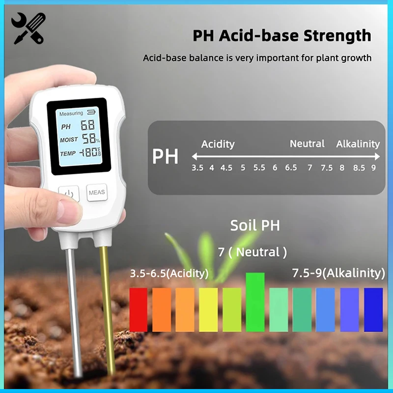 

3 in1 Digital LCD Soil Tester PH/Moisture/Temp 3.0-9 pH Meter Heat-resistant Metal Sensor Humidity Monitor for Flower Plants