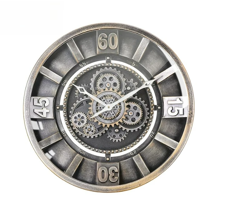 Vintage Iron Gear Wall Clock Steampunk 3D Round Creative Living Room Decor