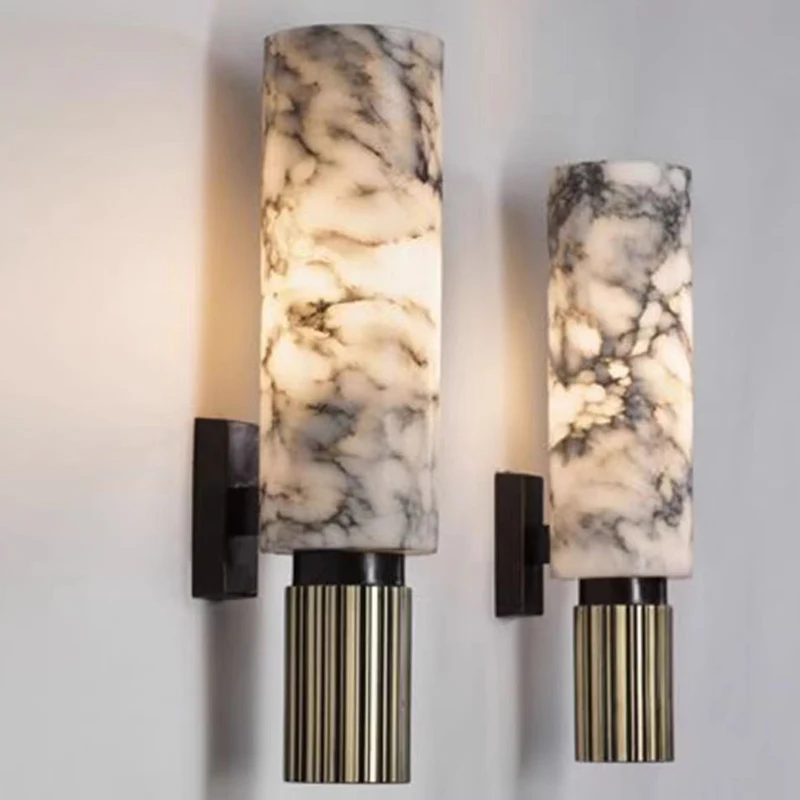 Natural Luxury Marble Copper Wall Lamp Bedside Wall Sconce Living Room Home Decora Lights Bedroom Corridor Light Fixtures