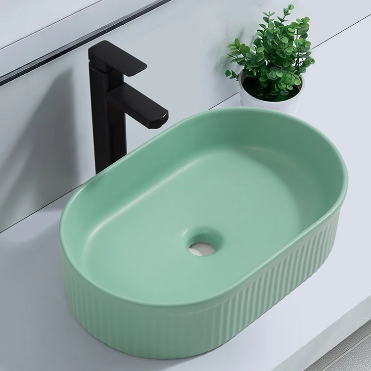 

Luxury green colorful unique style vanity countertop wash basin ceramic art oval washbasin color bathroom utensils sink