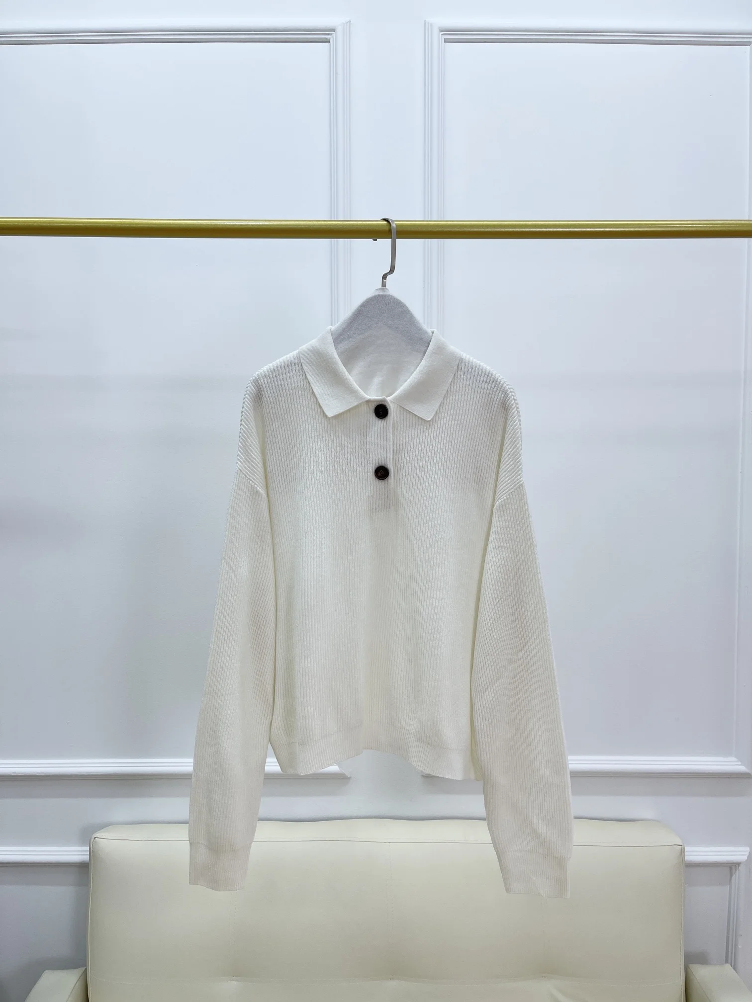 

Long-Sleeved Sweater with Lapel for Female, Lightweight Slimming Sweater, Monochrome Lapel, New Spring, 2022