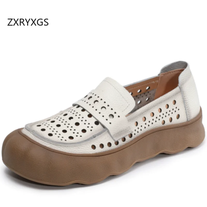 

ZXRYXGS Top Layer Cowhide Retro Hollow Shoes Casual Sneakers 2026 New Trendy Spring Summer Flats Real Leather Breathable Shoes
