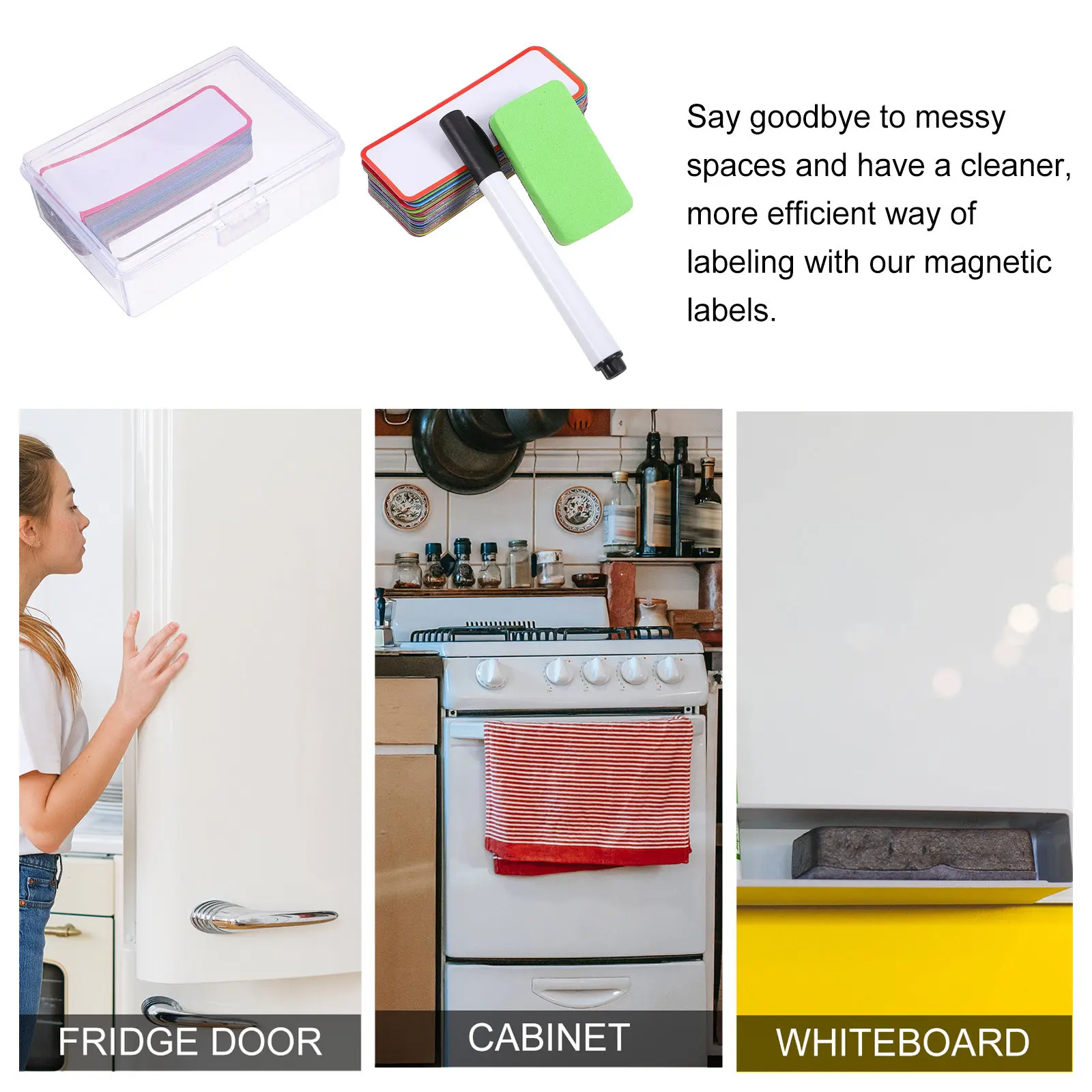 54Pcs Magnetic Dry Erase Labels Writable Reusable Tags for Whiteboard Locker Fridge Refrigerator Metal Surface Magnetic Label