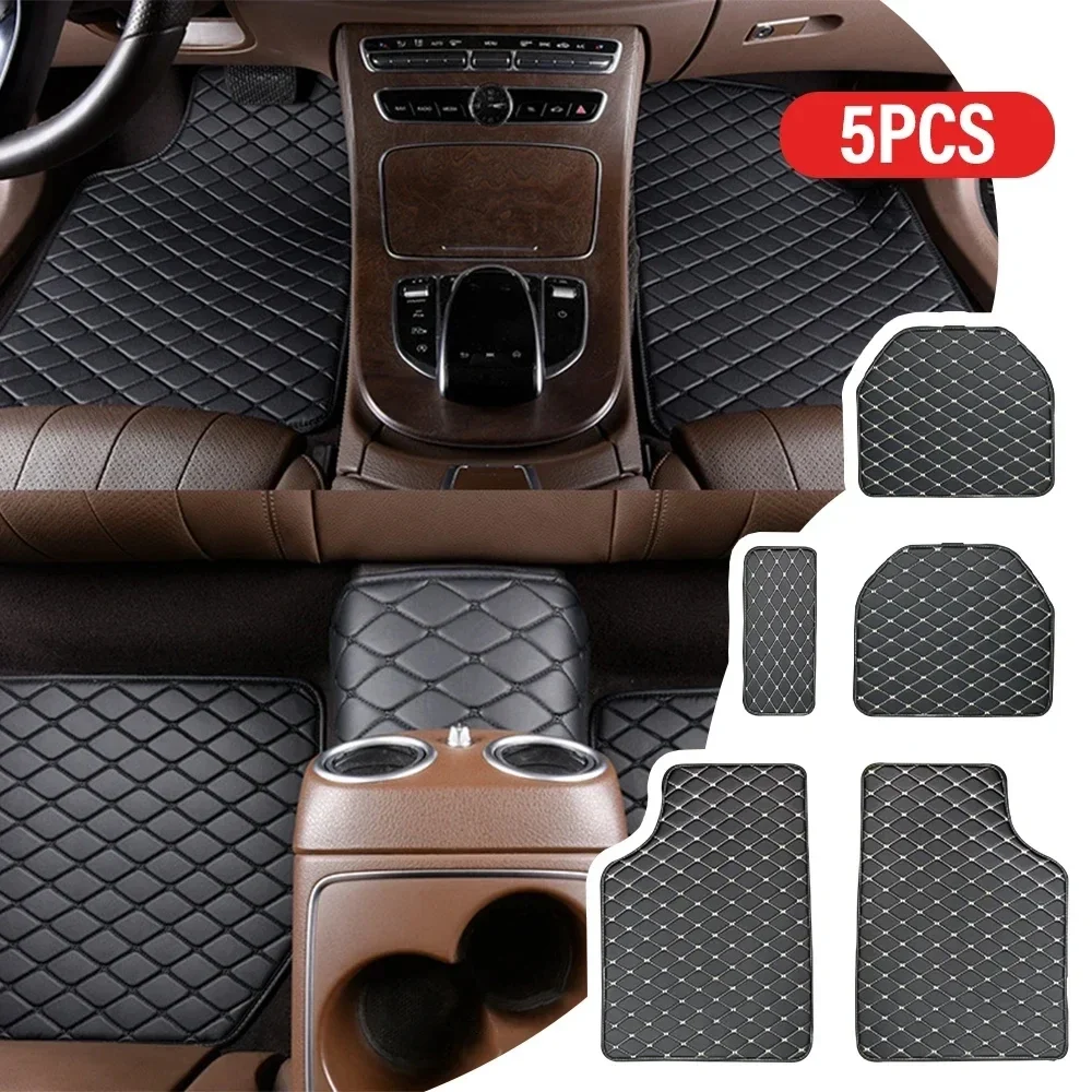 Universal Car Floor Mats PU Leather Waterproof Auto Foot Pad 5Pcs Set Protector Automobile Interior Carpet Accessories Interior