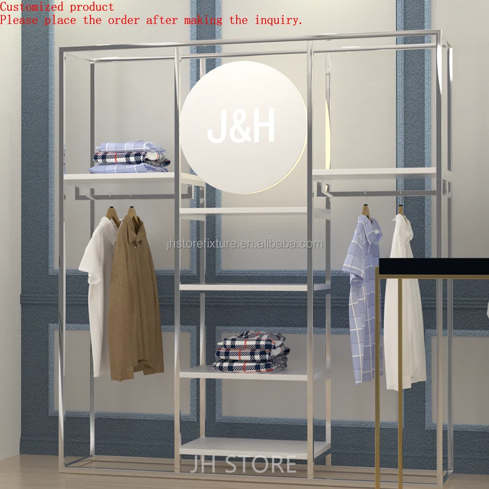 

Men Modern Display Units for Clothing Stores Clothes Rack White with Customized logo Apparel Clothing Racks