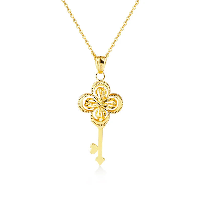 

PCX Jewelry 18k Gold Necklace Wholesale 18k Real Gold Women Fine Bijoux En or 18 Carats Key Pendant Necklace