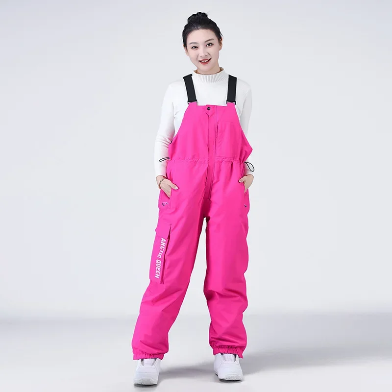 2025 neue solide Winter warme Outdoor Frauen Skihose wind dichte wasserdichte lose Skihose Polyester Sport Schnee Erwachsenen Overalls