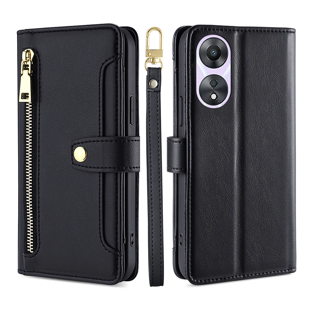 Leather Flip Phone Case for OPPO A92S A91 A11X A83 A78 A73S A58X A78 A77 A56S A57 Crossbody Case with Zipper wallet and 2 Strap