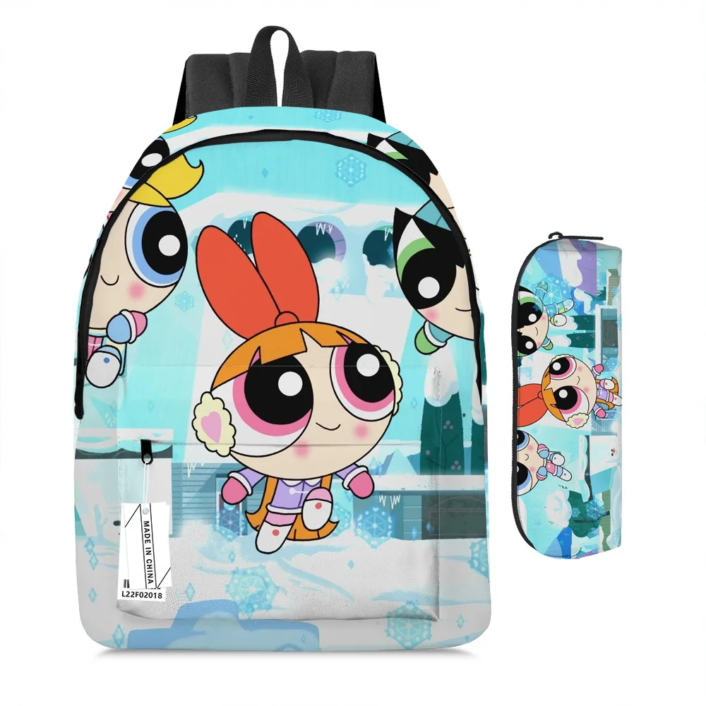 Cute Powerpuff Girls Backpacks Pencil Case Set Kawaii Anime Station Back To School Pouch Bags Student Supply Kids Gifts Toys