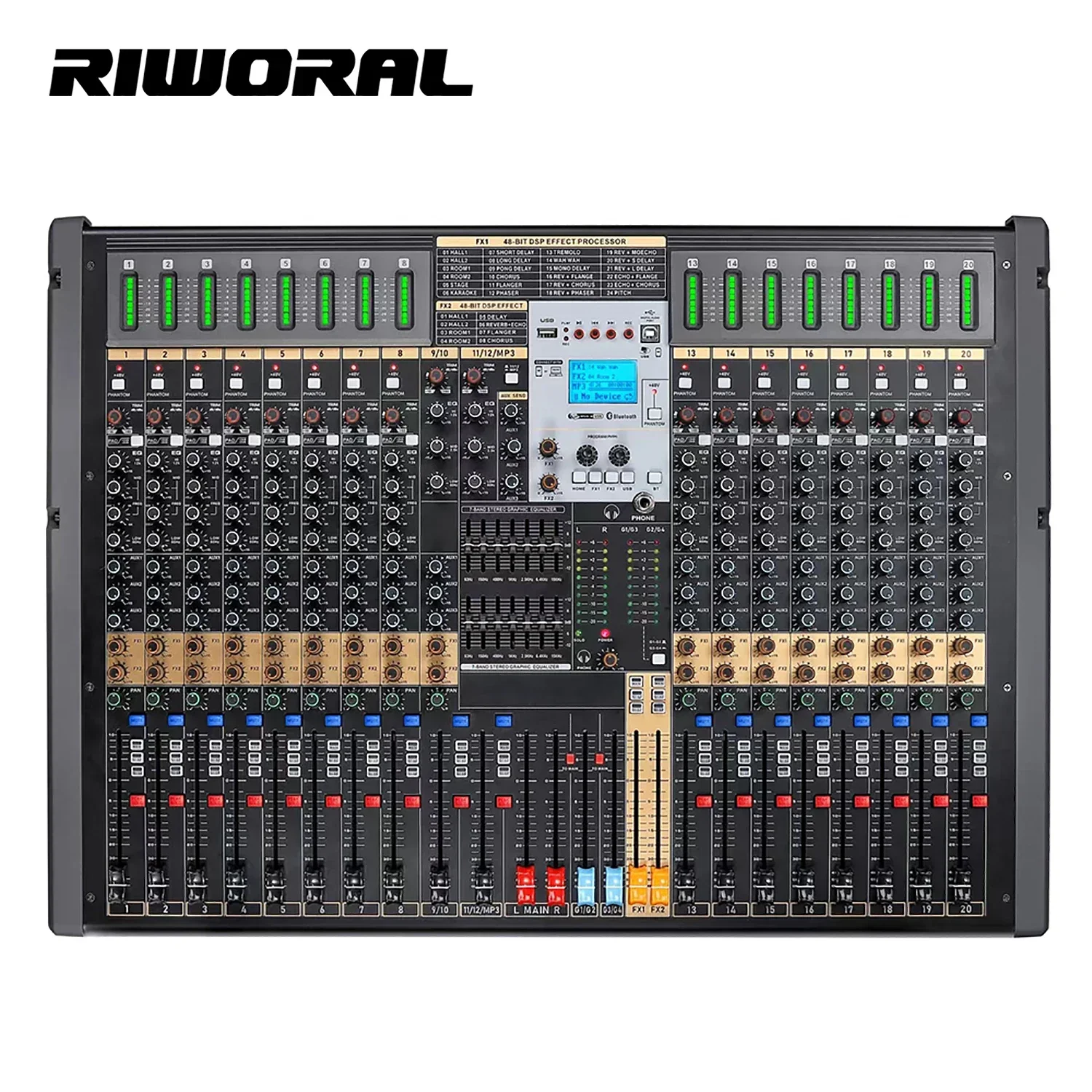 TFB-20 Riworal 20 Channel Professional Studio Audio Mixer DJ Sound Controller USB MP3 Player