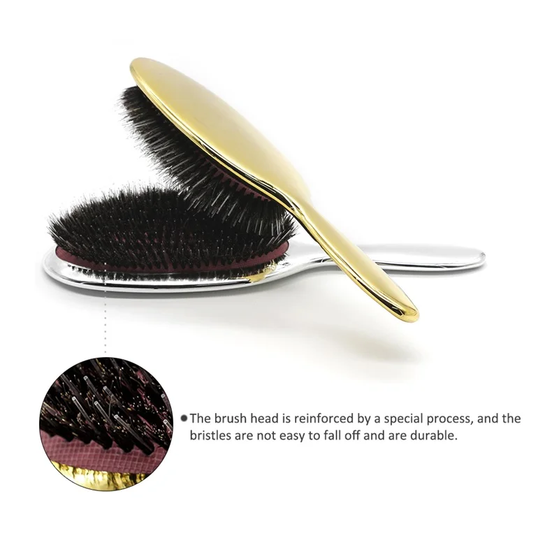 Luxury Gold And Silver Color Boar Bristle Paddle Hair Brush Oval Hair Brush Anti Static Hair Comb Hairdressing Massage Comb