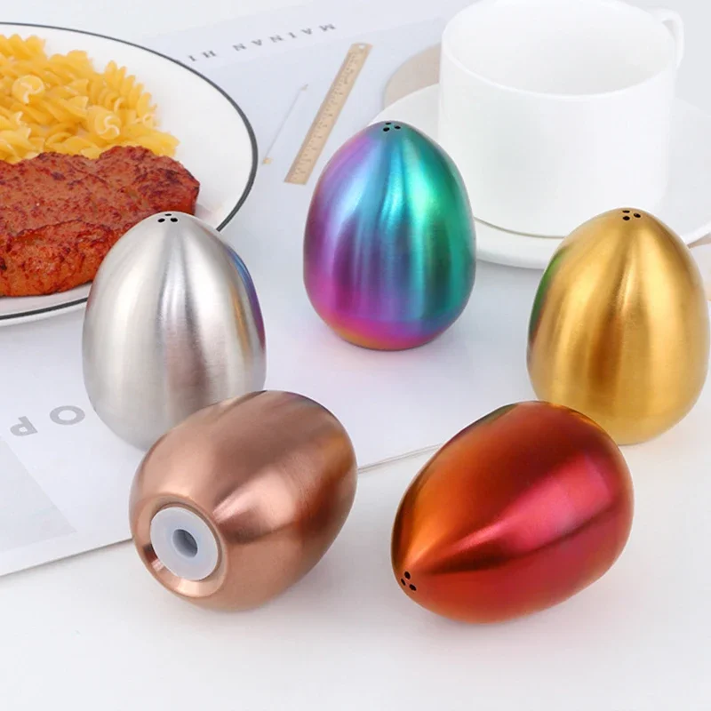 Kitchen Salt Pepper Shakers Egg Shaped Seasoning Bottle Stainless Steel Bottles Season Cans BBQ Tools