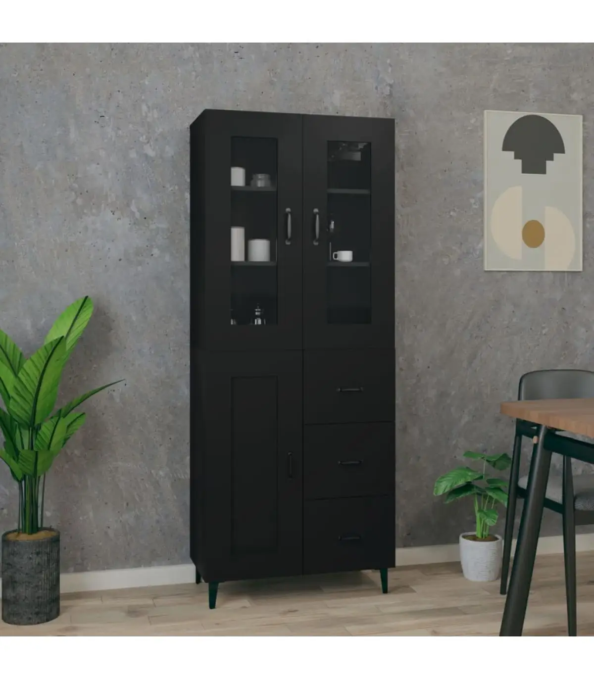 Sideboards high sideboard black plywood 69,5x34x180 cm